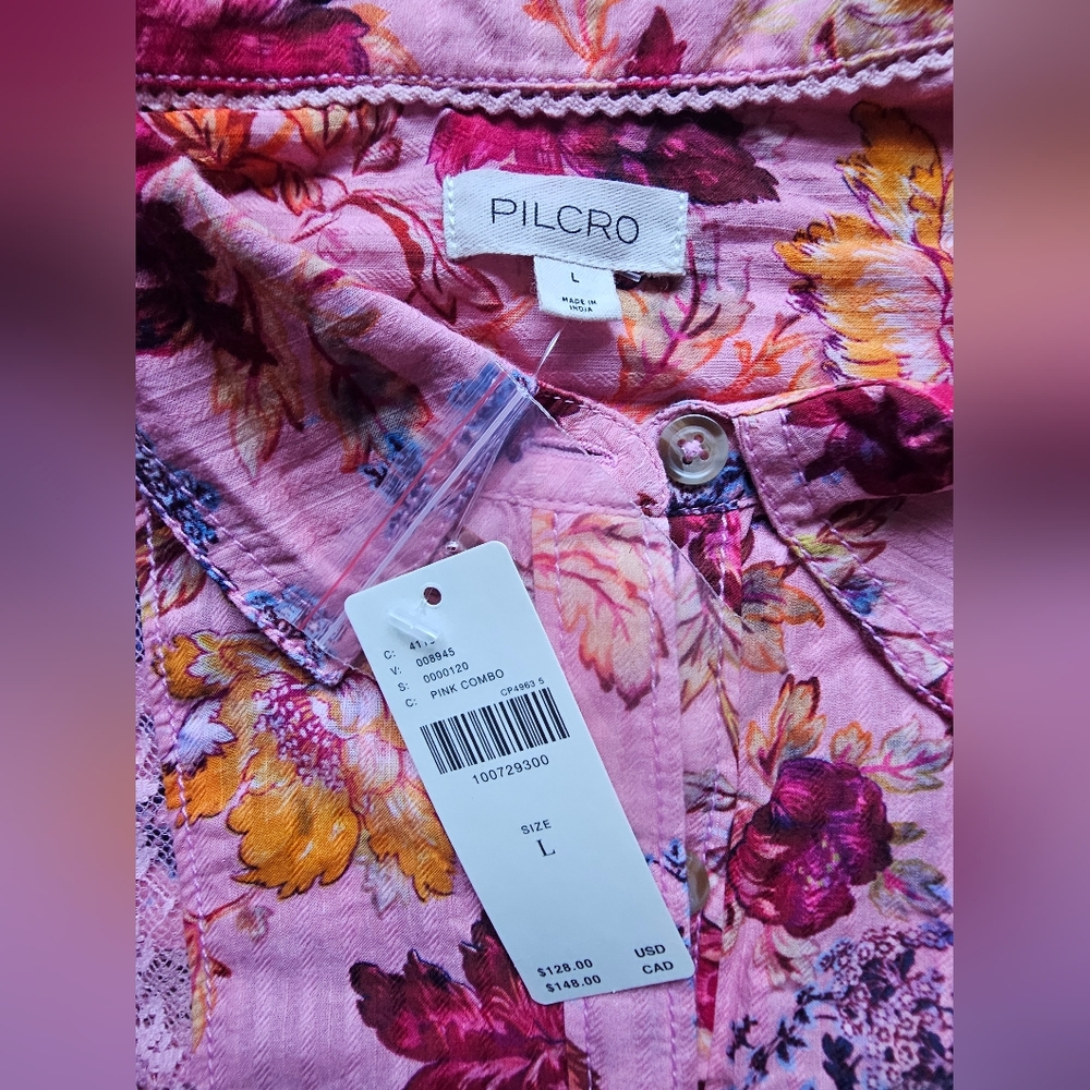 Pilcro Pink Floral Lace-Trim Sleeveless Blouse - Picture 5 of 17
